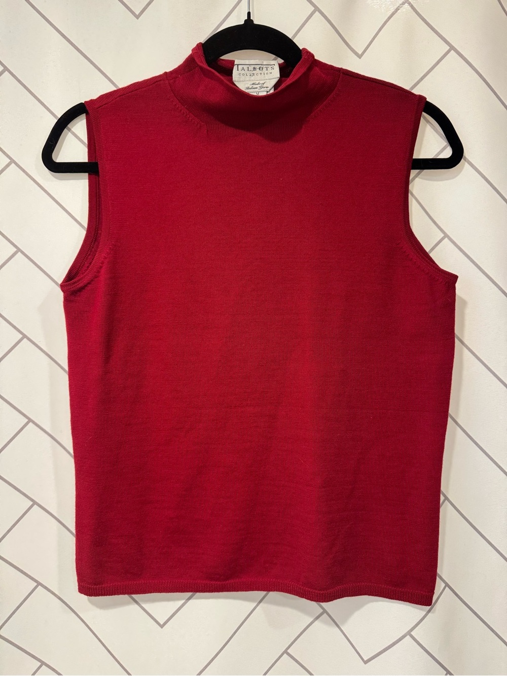 Talbots Crimson Red Sleeveless Mock Neck Wool Tank